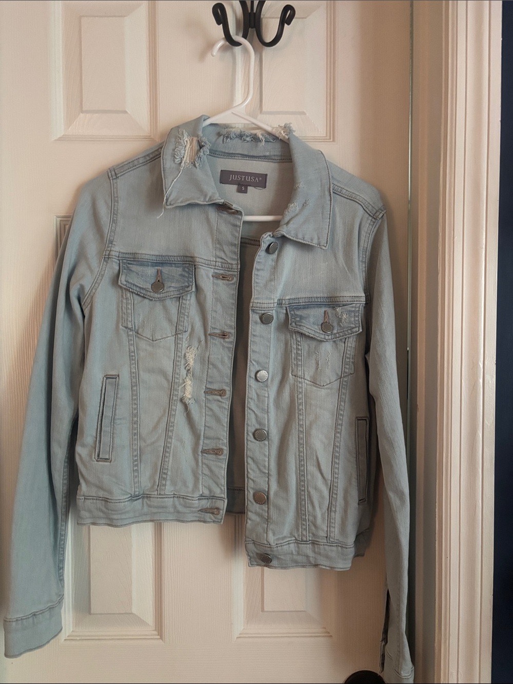 Just USA Pale Blue Distressed Women's Denim Jacket